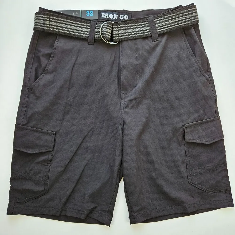 Iron Co NWT Men's Stretch Tech Belted Cargo Shorts Black 32